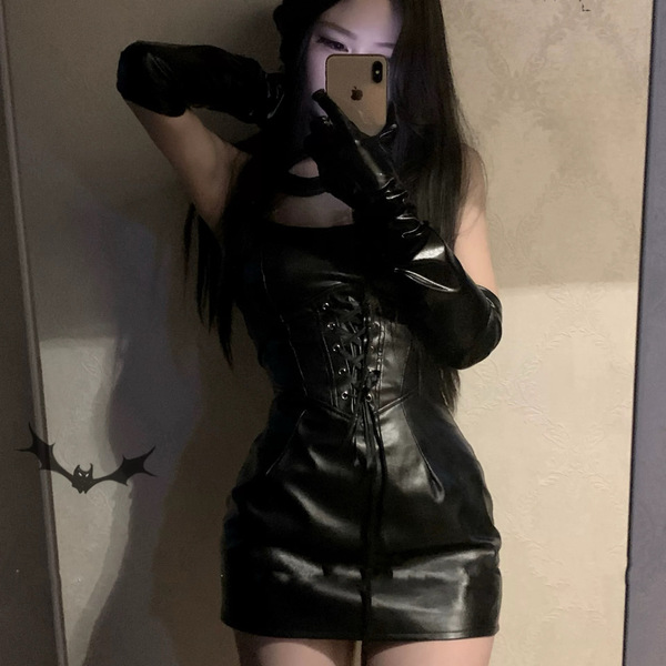 Gueiyun sexy catwoman agent costume - dark leather corset dress with demonic allure & elegant gothic style