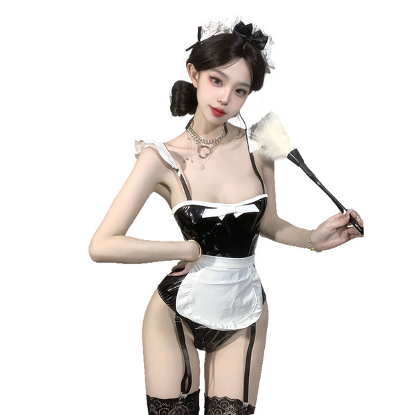 Guiyun qqny sweet-spicy anime maid costume - pvc bodysuit & sexy chef roleplay outfit featuring black and white design with l...