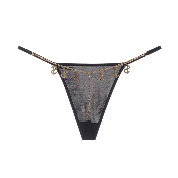 Guiyun sexy lace thong bikini briefs featuring sheer fabric and gold embellishments, perfect for pure temptation with a punk-...