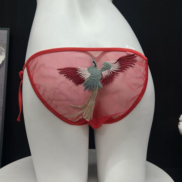 Guiyun vintage phoenix lace bikini panties - sheer retro feminine mesh underwear with ties, plus size sexy lingerie featuring...