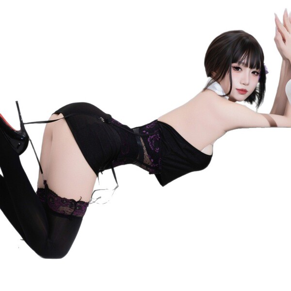 Sexy oil-gloss garter belt set featuring shiny silk stockings with intricate lace details, perfect for women seeking elegance...
