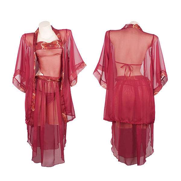 Sexy hanfu lingerie set featuring ancient chinese style bodysuit, silk-look sleepwear, and tempting doudou outfit with intric...