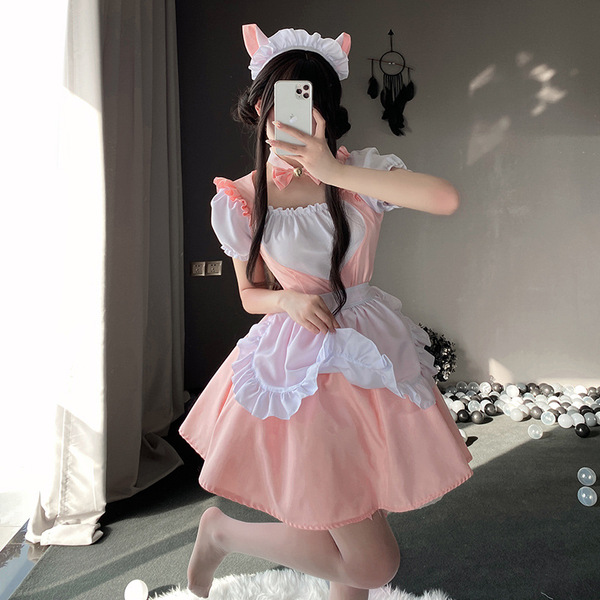 Anime Maid Costume - Cute Lolita Cosplay Dress for Halloween, Anime Convention & Role Play - Love Maid Pink