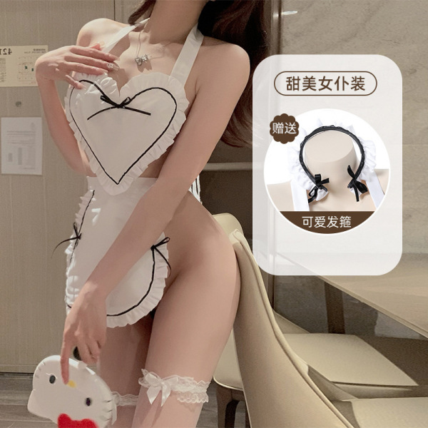 Sweet Nurse Lingerie Set - Seductive No-Remove Pure Temptation Outfit, Modest Yet Alluring QQNY Style - Love Maid + White Stockings