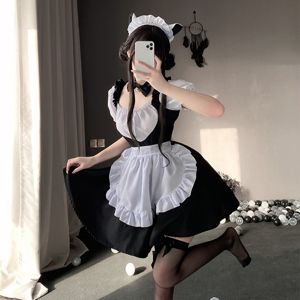 Pure & Seductive Maid Costume Set - Cosplay Lingerie, Lolita Apron Sleepwear for Role Play & Bedroom Fun - Love Maid Black