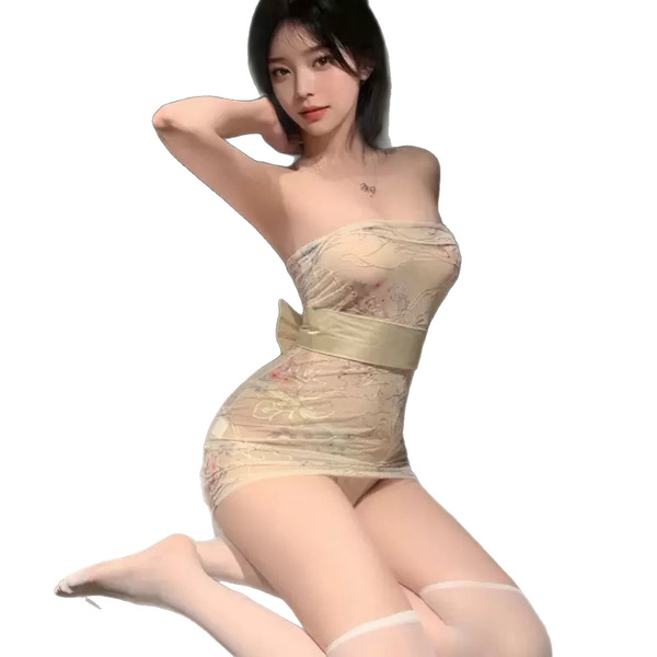 Sexy lace bodysuit set featuring japanese-inspired design with floral embroidery and backless cut, perfect for evening wear.