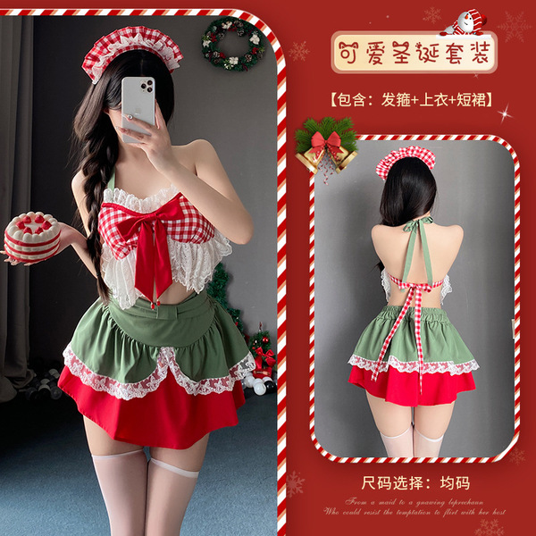Xianyi Sexy Christmas Bunny Costume Set - Seductive Holiday Lingerie Outfit for Women, Festive Naughty Dress - 655 set + W1 white