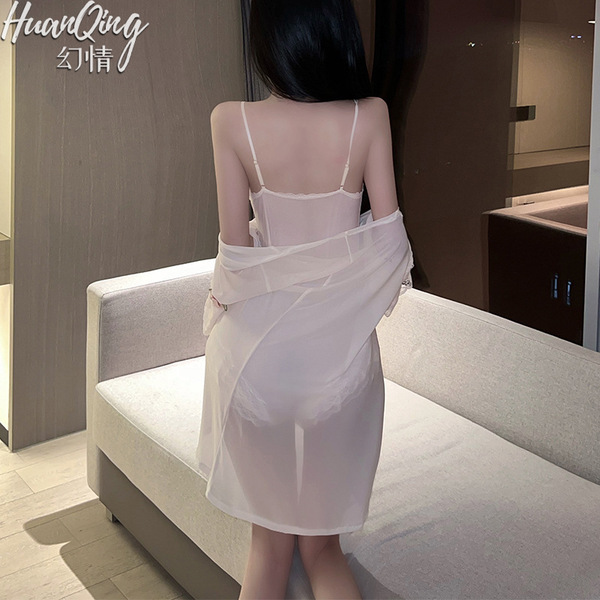 Huanqing sheer lace sexy bodysuit for women - transparent erotic open-crotch mesh outfit with hidden snap closure