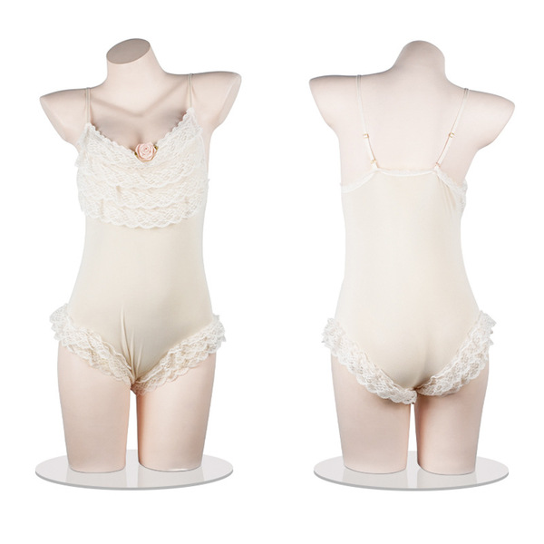 Huanqing sheer lace sexy bodysuit for women - transparent erotic open-crotch mesh outfit with hidden snap closure