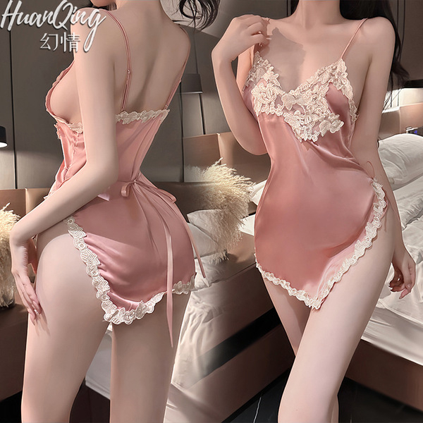 Huanqing vintage embroidered lace cami sleep dress – sexy pure-temptation lingerie set, no-remove seductive nightwear