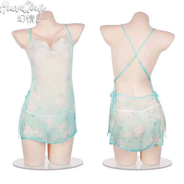 Huanqing vintage-inspired lace lingerie set for women – sheer silk-chiffon chinese style sleep dress with sexy straps