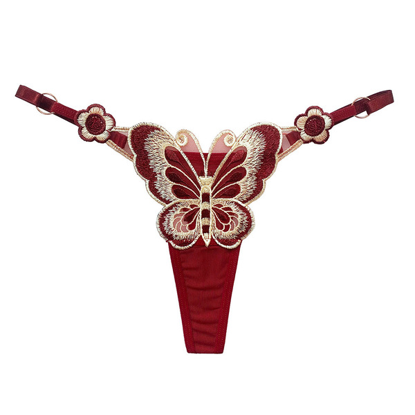 Elegant red lace butterfly design on detachable bow low-rise triangle underwear for women.
