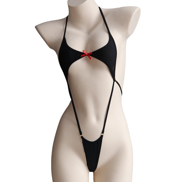 New ice silk sexy bodysuit swimwear set – pure temptation deadstock bikini outfit for women featuring a black design with red...