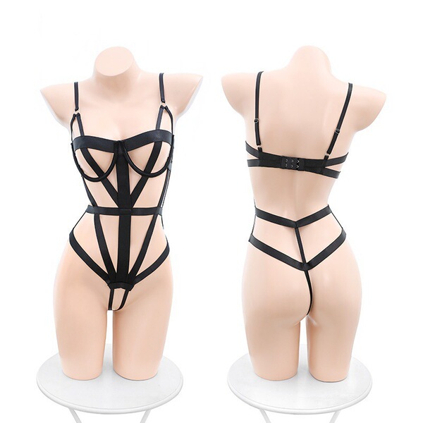 Sexy Cross-Back Secretary Costume -Europe and America-Inspired Lace-Up Bodysuit for Role Play & Bondage - Innerwear