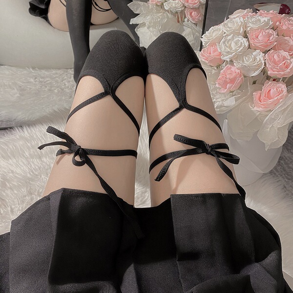 Japanese style cross-band over-the-knee socks for women – cute lolita student cotton stockings, fashionable mid-calf design w...