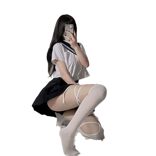 Japanese-style cross-band over-the-knee socks for women, cute lolita student cotton stockings, fashionable mid-calf design.