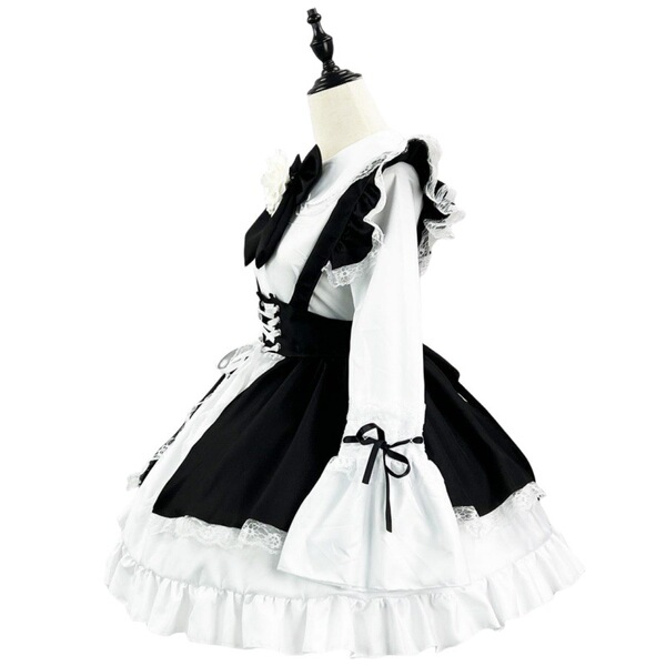 Japanese cute anime maid dress - soft girly lolita dress with white apron and ribbon detail