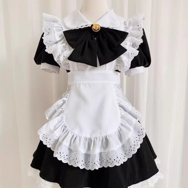 Japanese cute lolita bunny girl cosplay dress - black & white maid outfit with ruffled skirt