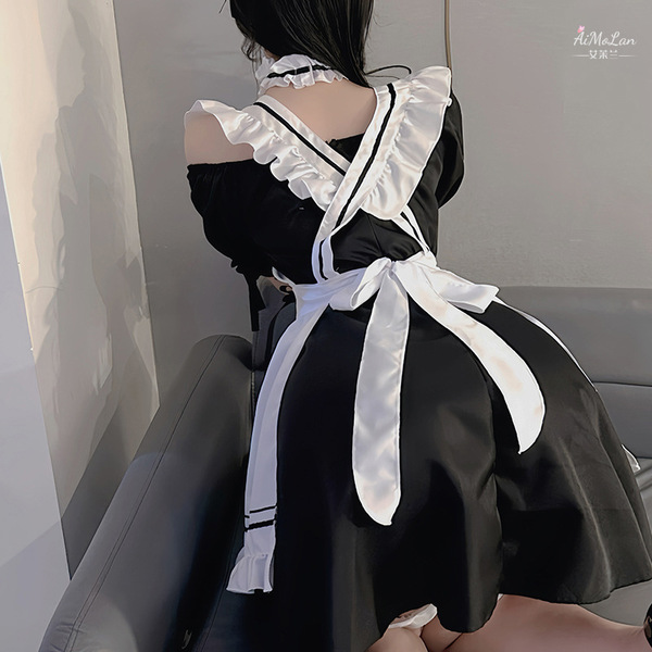 Japanese halloween maid costume - lolita student dress, anime cosplay servant outfit for women featuring black and white desi...