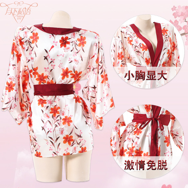 Japanese-inspired sexy lingerie set featuring kimono-style robe with ties, perfect for roleplay and seductive sleepwear.