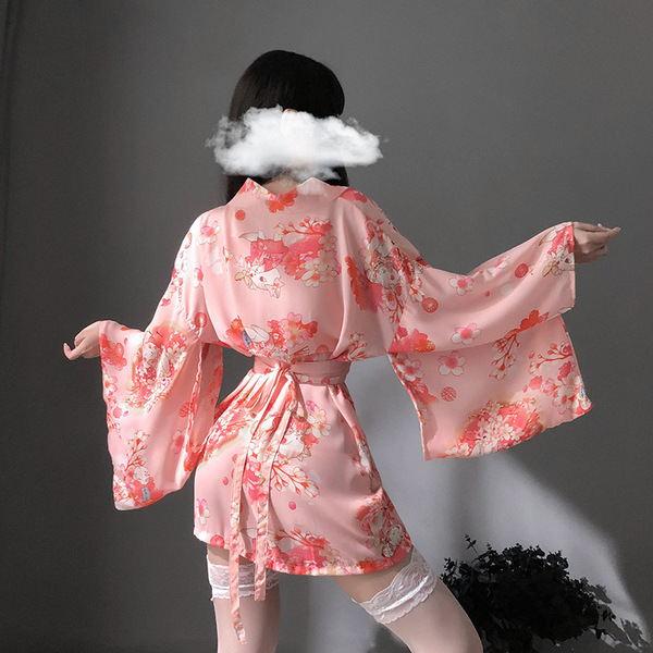 Japanese-inspired sheer kimono-style sleepwear featuring floral patterns, perfect for plus-size elegance and allure.