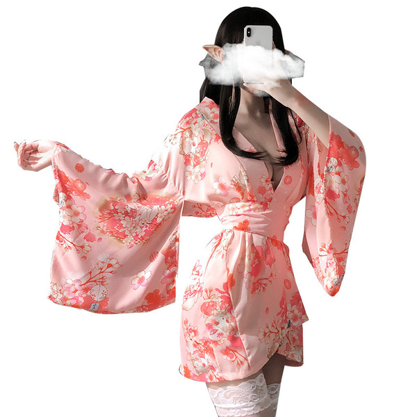 Japanese-inspired sheer kimono-style sleepwear set featuring floral patterns, perfect for plus-size elegance and allure.
