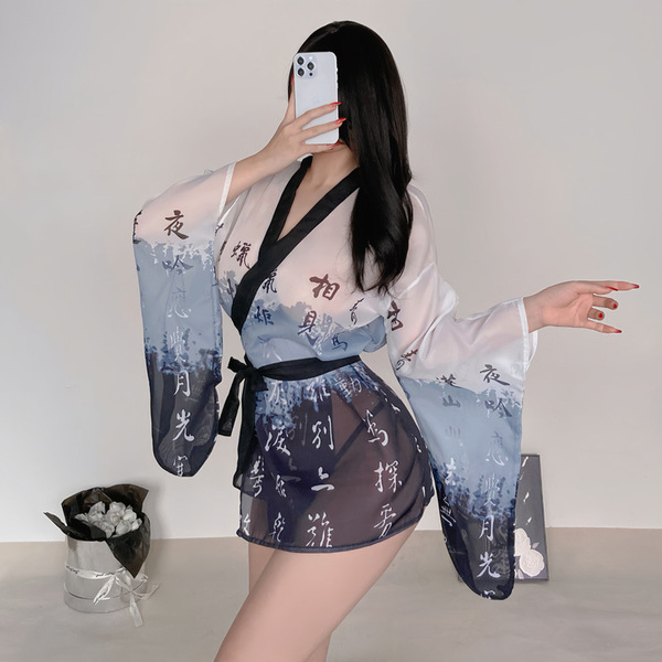 Elegant japanese-style kimono lingerie set featuring vintage-inspired designs, perfect for women seeking stylish sleepwear or...