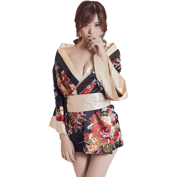 Japanese kimono lingerie set featuring floral patterns, elegant design, perfect for photoshoots and cosplay with its sexy yuk...