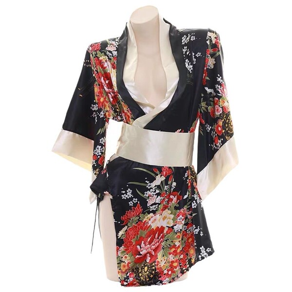 Sexy floral butterfly print japanese kimono lingerie for women, elegant yoko dance costume with no-remove design, seductive s...