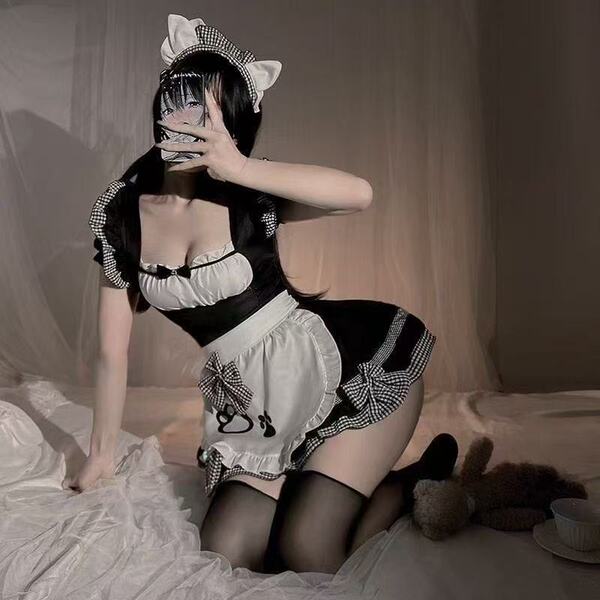 Japanese maid costume set featuring a sweet and seductive design, perfect for cosplay. includes a charming uniform outfit wit...