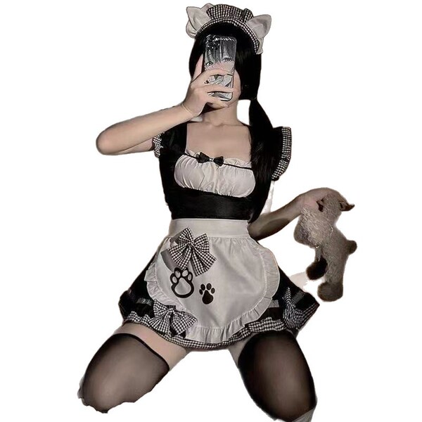 Japanese maid costume set - sweet & seductive cosplay lingerie dress, pure-yu style uniform outfit featuring a charming apron...