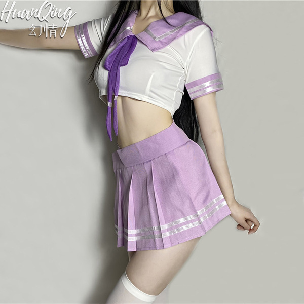 Japanese school uniform set featuring a pleated skirt and sailor blouse, perfect for cosplay with its playful design.
