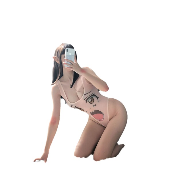 Japanese-style anime-themed bodysuit featuring playful back design, ultra-thin tight fit, perfect for swimwear or erotic ling...