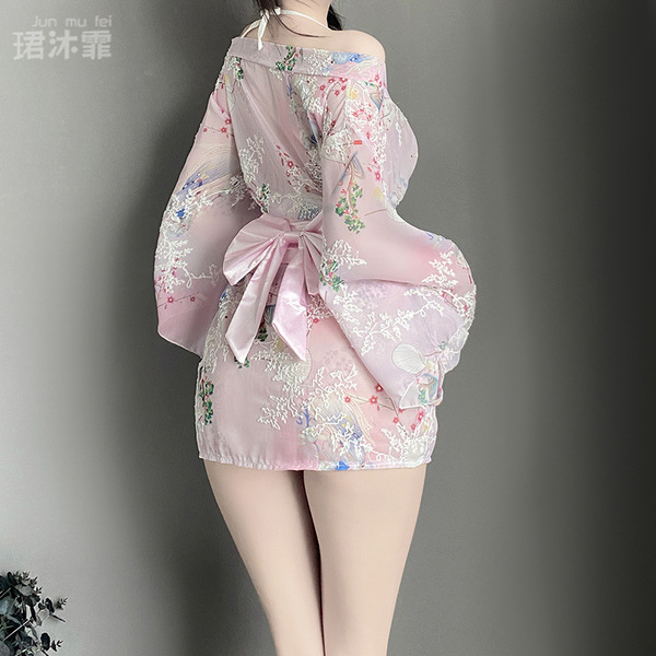 Japanese-style sexy lingerie set for plus size women – seductive kimono sleepwear, no-remove bedroom outfit