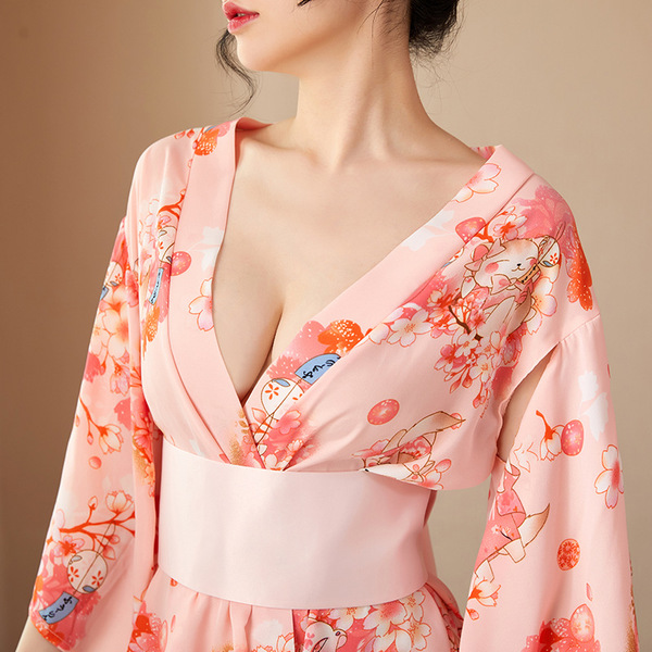 Japanese-style sheer ice silk kimono robe with floral patterns, perfect for women seeking elegant sleepwear or bathrobe optio...