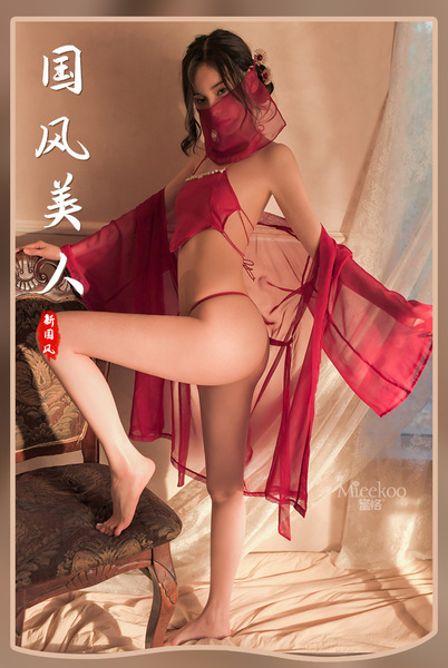 Chinese Traditional Doudou Lingerie - Sheer Chiffon Vintage Erotic Sleepwear, Retro No-Remove Uniform - A stunningly beautiful woman [veil + bodice + shawl + underwear]