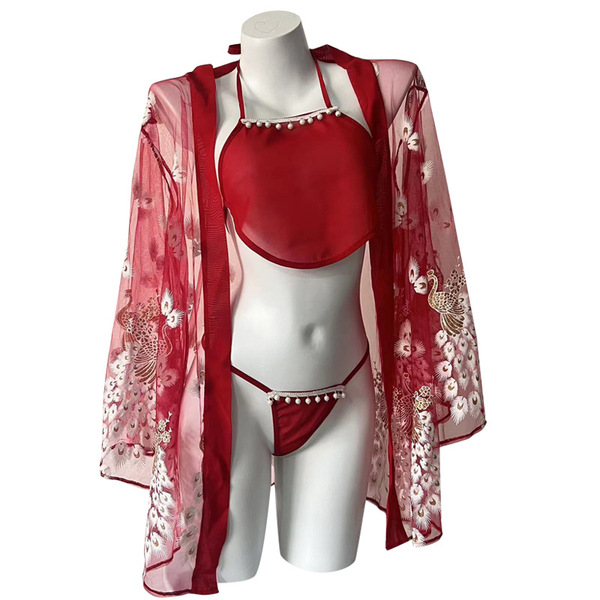 Jingruohan japanese kimono sheer set featuring sexy lace sleepwear and seductive no-remove lingerie, perfect for elegance and...