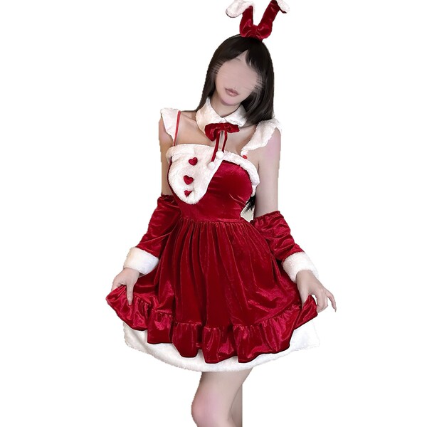 Sexy red dress with bunny ears, perfect for christmas, halloween, and new year costumes. plus size design suitable for curvy ...