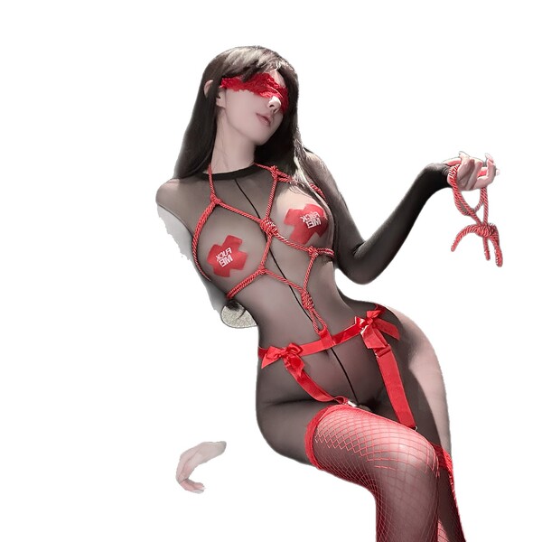 Jinxiao sensual lingerie set featuring sheer stockings with insertable design, perfect for roleplay and sm play.