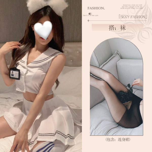 Seductive Student-Style Lingerie Set - No-Remove Playful Sleepwear for Women, Modest Yet Sexy Uniform-Inspired Nightwear - JK uniform (including student ID) + black open-crotch socks