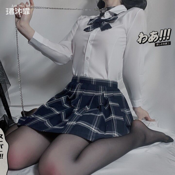 Jk sensual lingerie set featuring a cute schoolgirl uniform with a plaid skirt, perfect for women seeking a playful and styli...