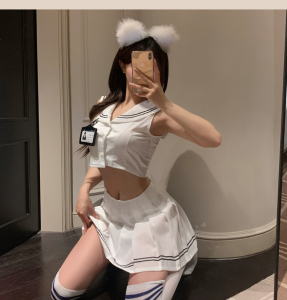 Seductive Student-Style Lingerie Set - No-Remove Playful Sleepwear for Women, Modest Yet Sexy Uniform-Inspired Nightwear - JK style top + skirt + student ID