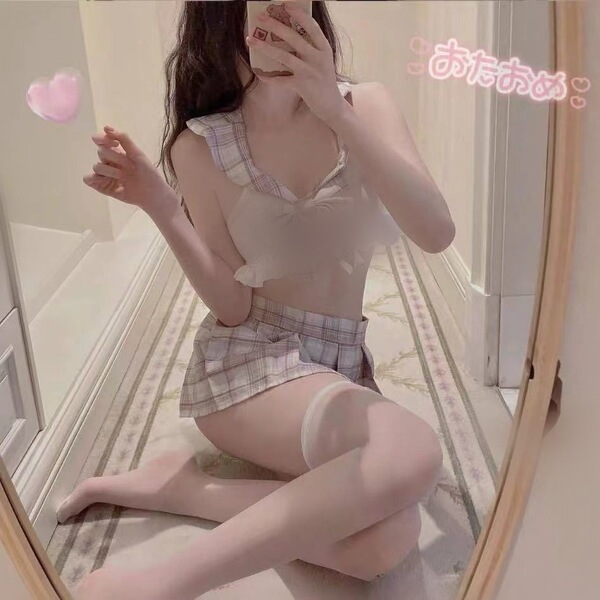 Jk uniform lingerie set - cute & sexy schoolgirl style gridded outfit, no-remove design for spring