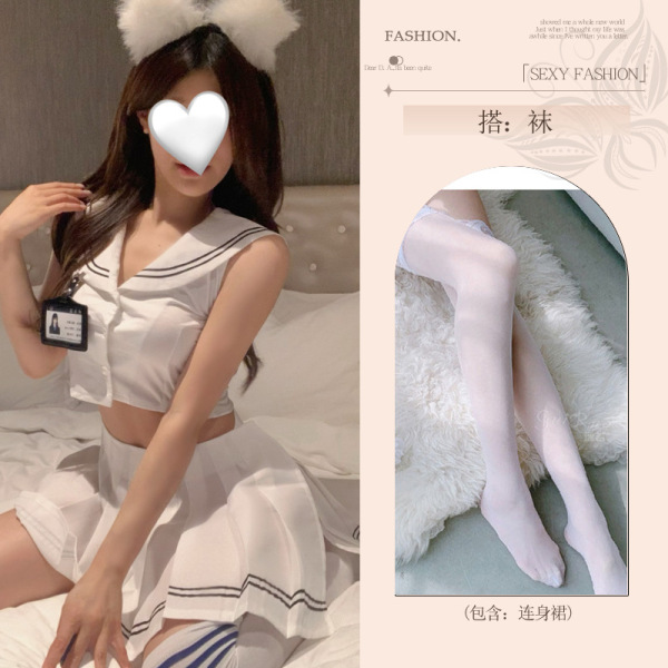 Seductive Student-Style Lingerie Set - No-Remove Playful Sleepwear for Women, Modest Yet Sexy Uniform-Inspired Nightwear - JK uniform (without student ID) + white stockings