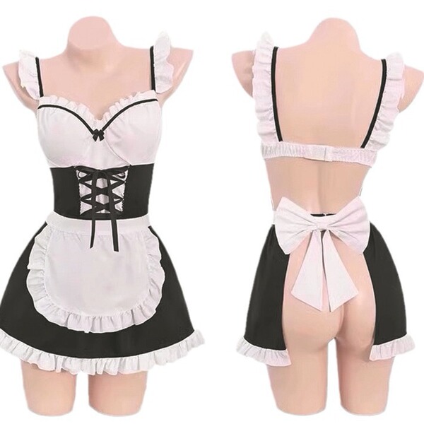 Juhuo sexy lingerie set - cute maid costume with backless straps, sweet & alluring cosplay outfit for women
