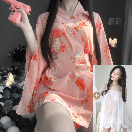 Japanese-Style Sexy Lingerie Set - Transparent Kimono Sleepwear for Romantic Nights & Bedroom Play - Kimono jacket + fairy nightgown