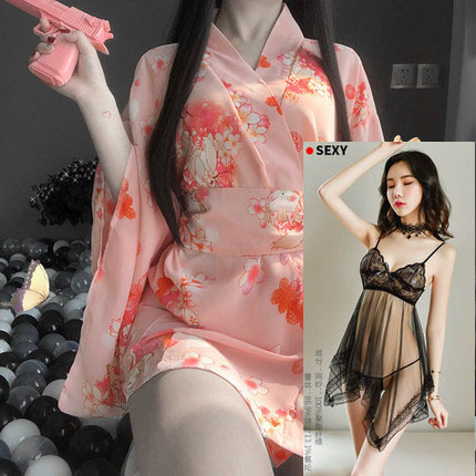 Japanese-Style Sexy Lingerie Set - Transparent Kimono Sleepwear for Romantic Nights & Bedroom Play - Kimono jacket + nightgown