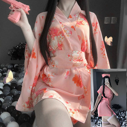 Japanese-Style Sexy Lingerie Set - Transparent Kimono Sleepwear for Romantic Nights & Bedroom Play - Kimono jacket + nurse