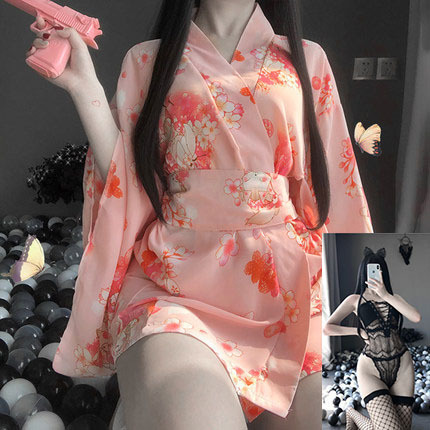 Japanese-Style Sexy Lingerie Set - Transparent Kimono Sleepwear for Romantic Nights & Bedroom Play - Kimono jacket + jumpsuit