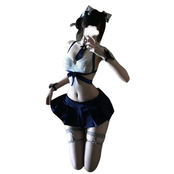 Kouni sexy lace bodysuit with skirt - cute jk-style sleepwear set, featuring removable bra and ultra-short skirt outfit.